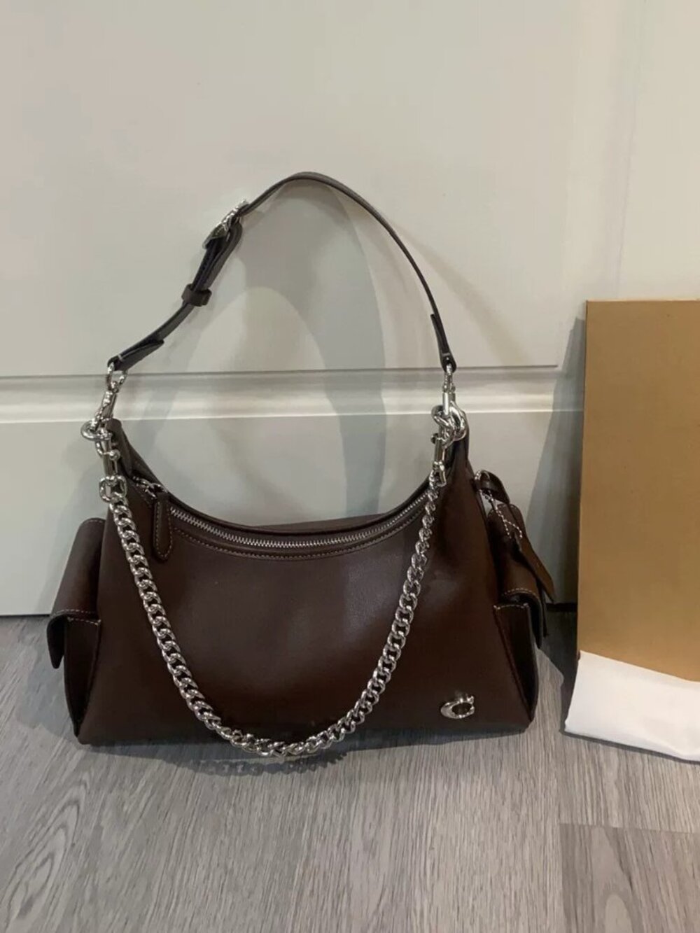 NWT Coach Pocket Juliet Bag 30 Light Antique Gold/Maple Auth